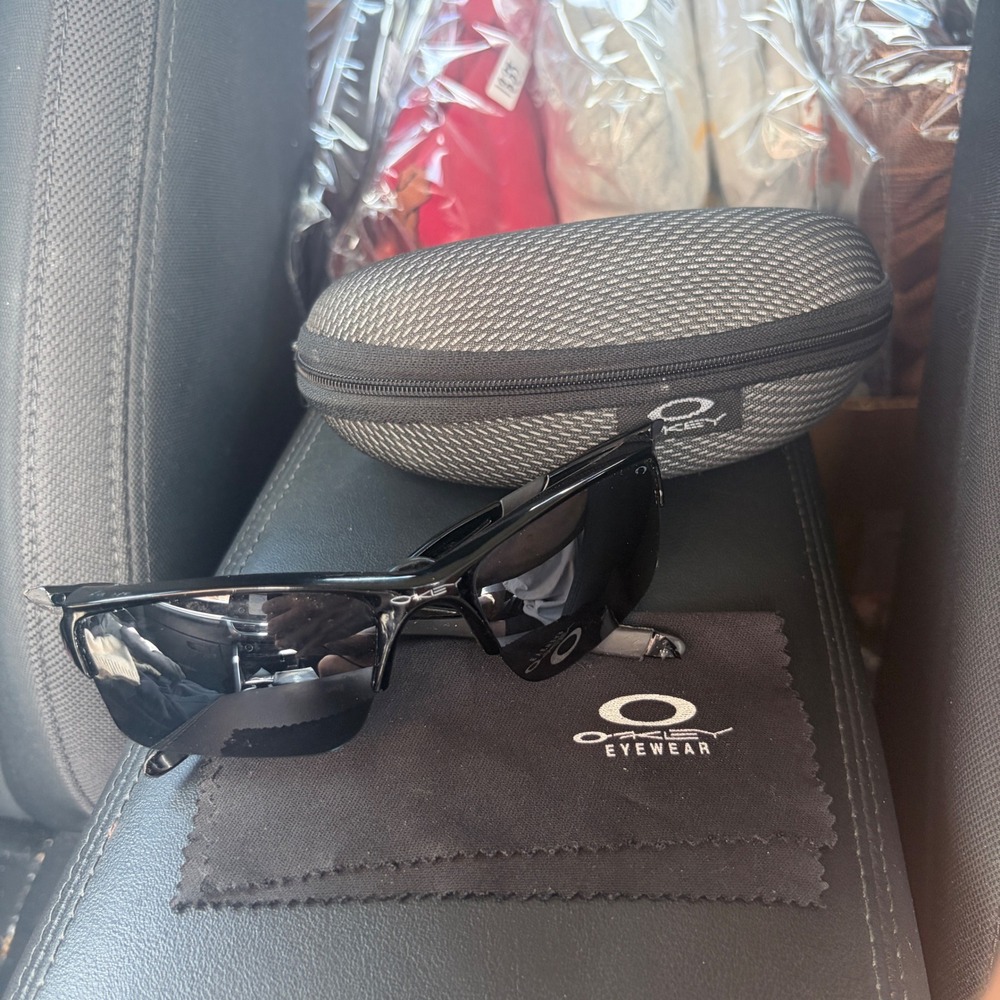 Vintage Oakley Flak Jacket Sunglasses Black Semi Rimless Sport Wrap with Case